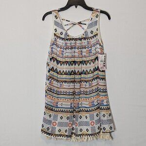 Women's "Awake Couture" Lined Chiffon Sleeveless, Aztec Print Tank Dress; Size S